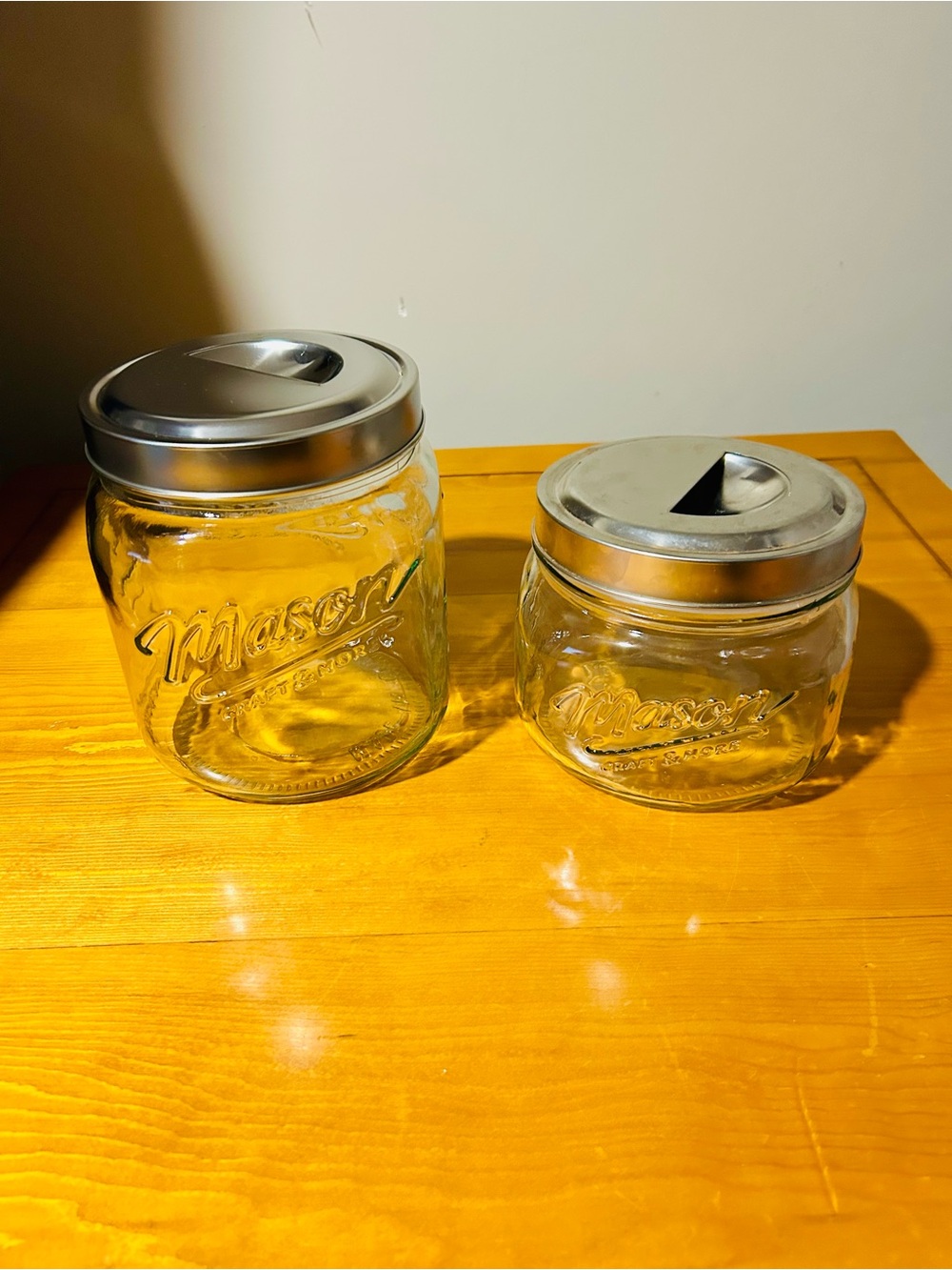 Mason Clear Glass Storage Jars with Silver Lids - Set of 2
